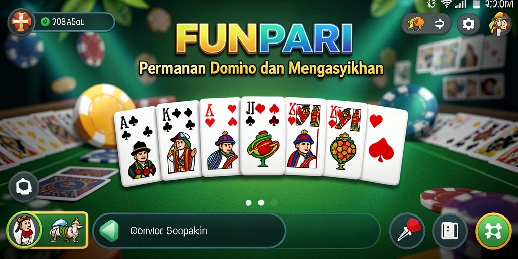 Screenshot utama dari FUNPARI menampilkan aksi seru permainan Domino.