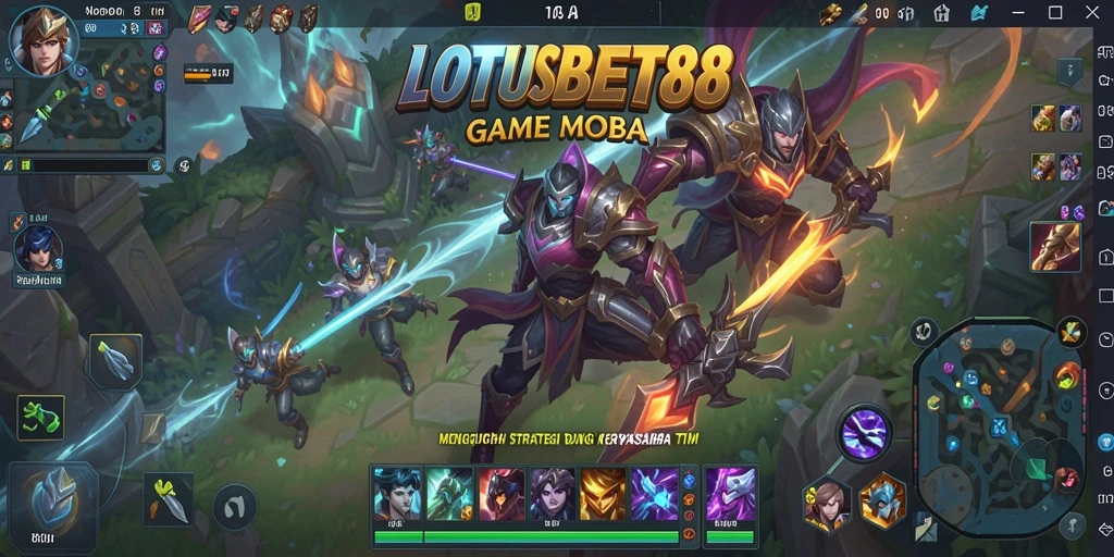 Tampilan gameplay seru LOTUSBET88 dalam aksi pertarungan MOBA.