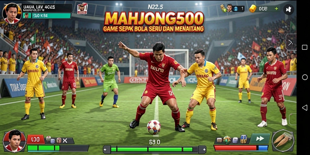 Tampilan gameplay MAHJONG500 yang menyoroti aksi pertandingan sepak bola.