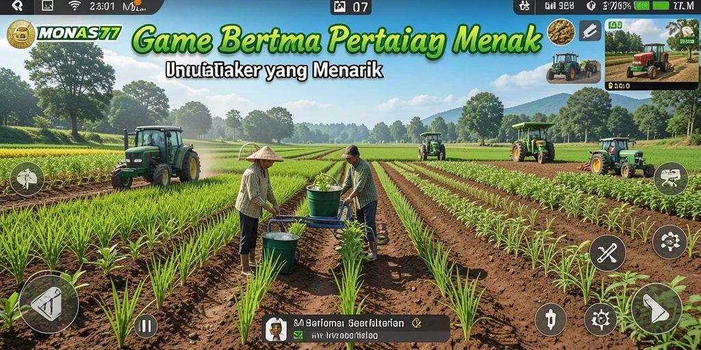 Screenshot gameplay MONAS77 yang memperlihatkan pertanian yang indah.