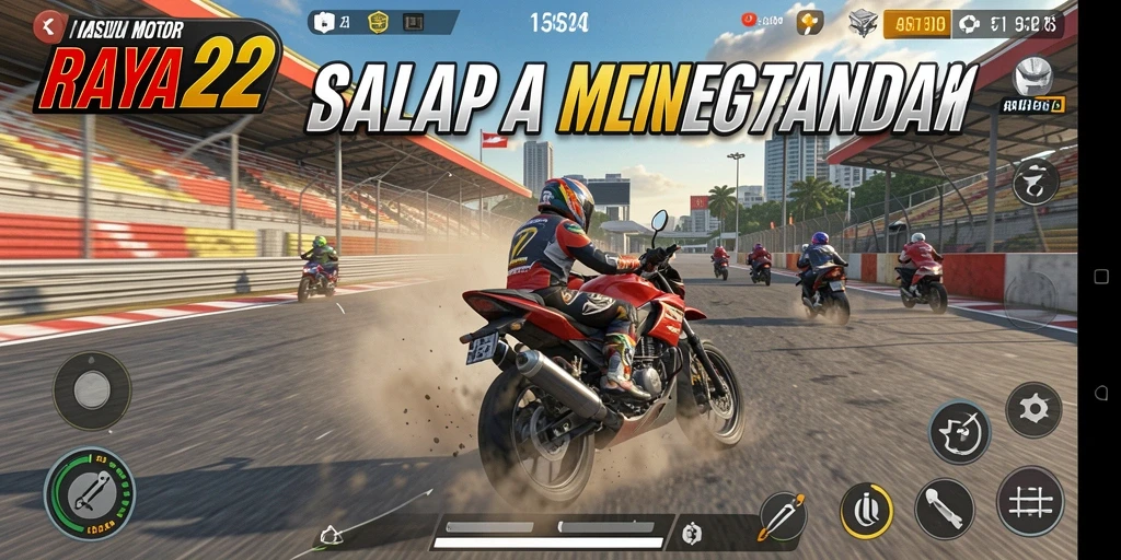 Gameplay RAYA22 yang menegangkan dengan balapan motor cepat.