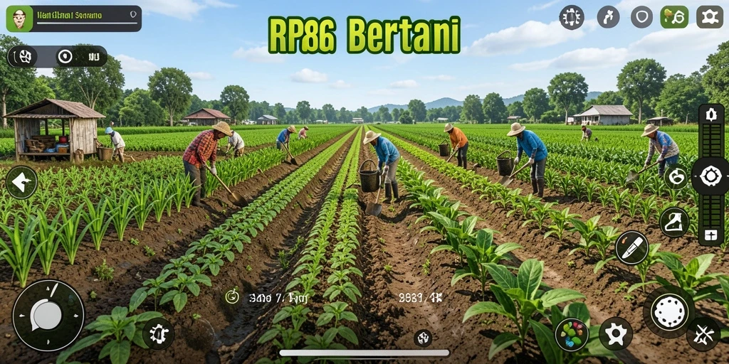 Tampilan menarik dari gameplay RP886 yang menggambarkan aktivitas bertani.