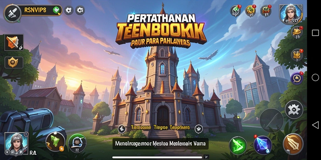 Screenshot gameplay RSNVIP8 menampilkan pertahanan menara yang penuh aksi.