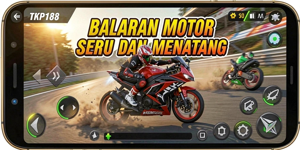 Tampilan gameplay balapan motor yang dinamis dan penuh aksi.