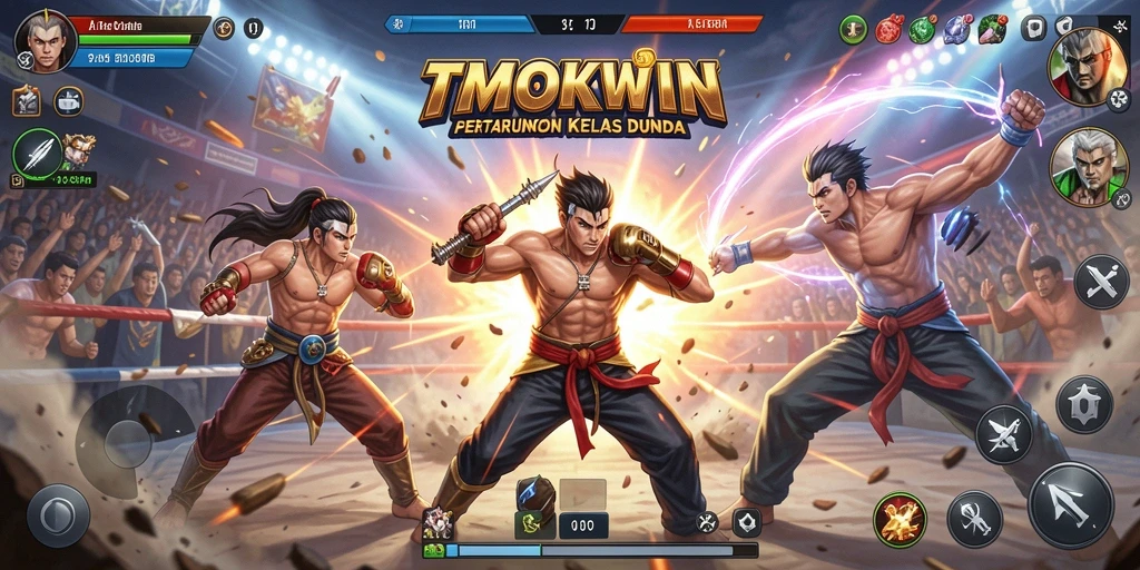 Tangkapan layar gameplay TMOKWIN yang menampilkan pertarungan seru.