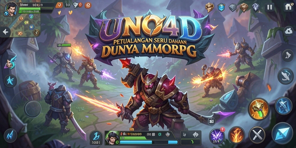 Screenshot yang menunjukkan pertempuran epik dalam game MMORPG UNO4D.