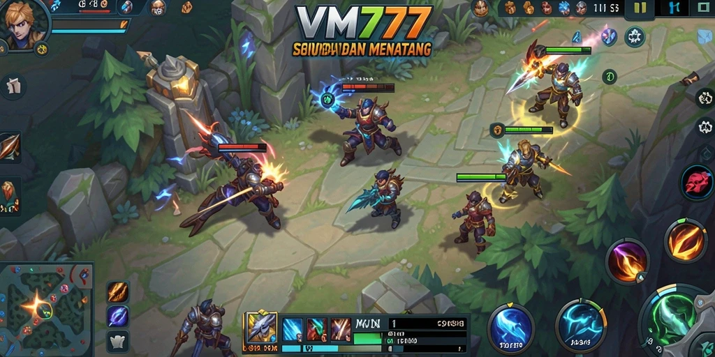 Tampilan gameplay MOBA yang seru dan mendebarkan di VM777.
