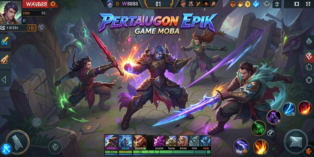 Screenshot gameplay <strong>WK888</strong> yang menunjukkan aksi seru dalam pertempuran MOBA.